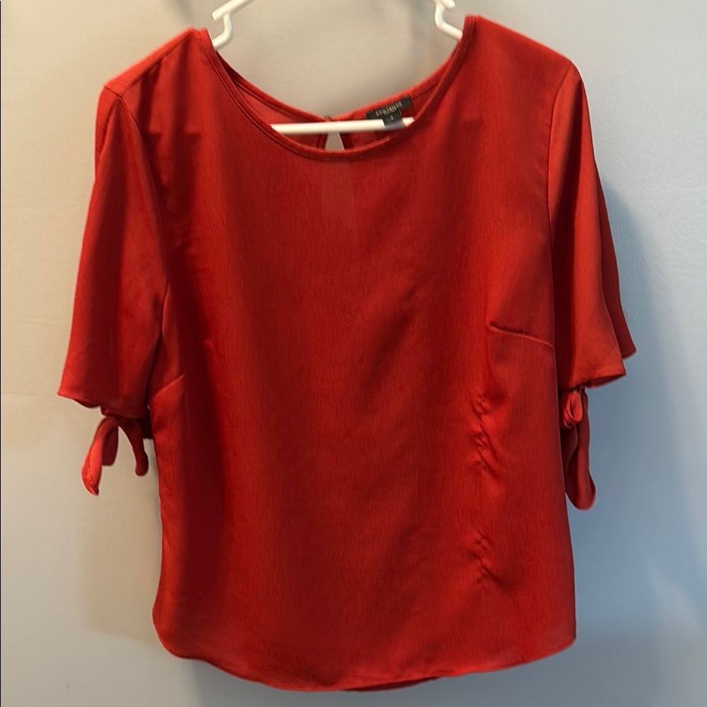 Ann Taylor Factory Red Relaxed Tie Front Blouse